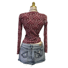 90s Vintage Fuchsia Pink Artsy Ruffle Top [L]