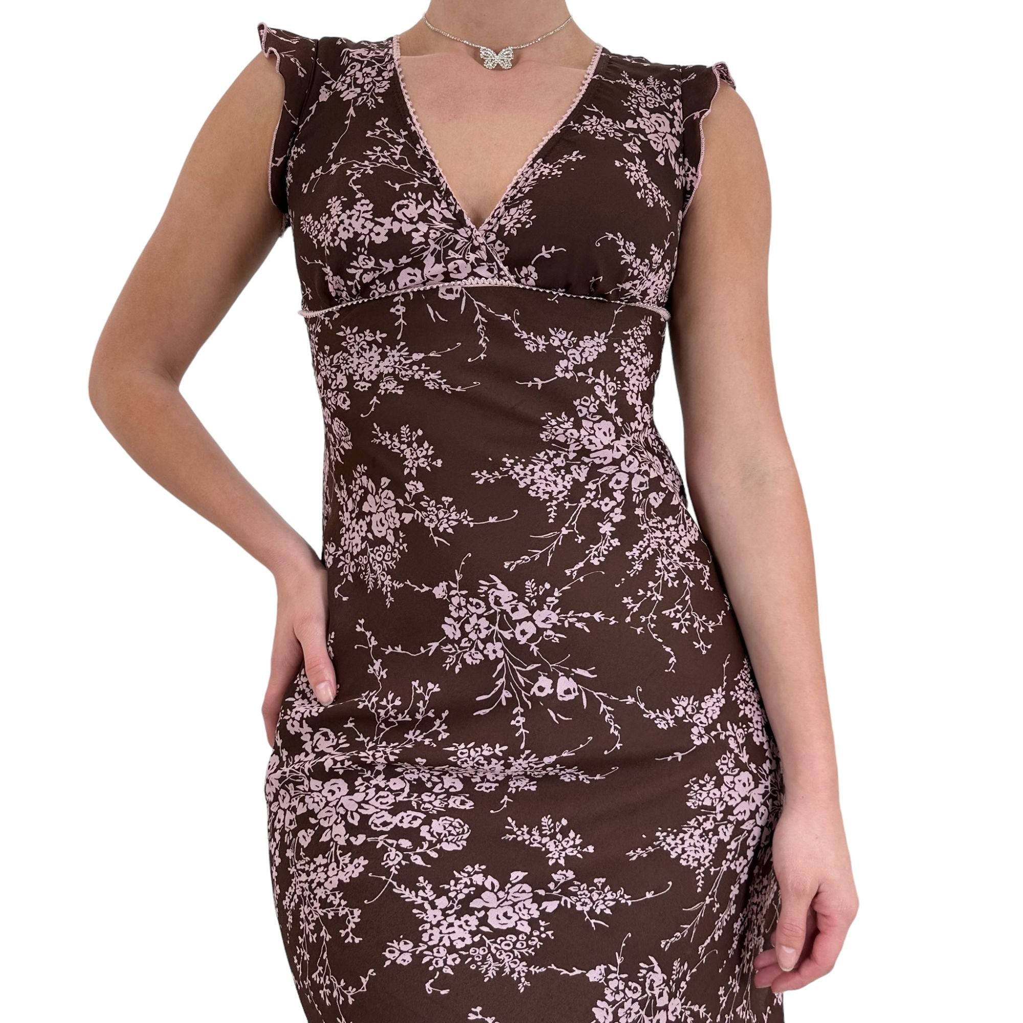 Y2k Vintage Brown + Pink Floral Dress [S-M]