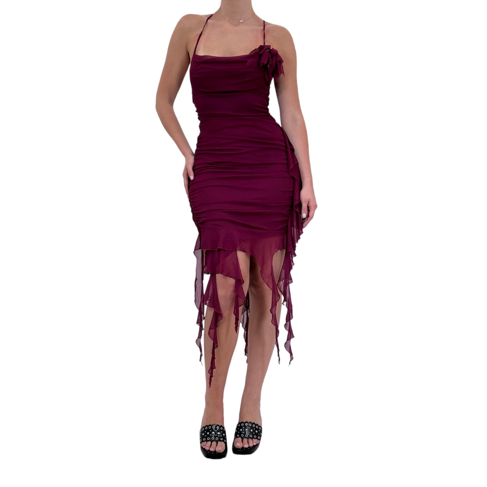 90s Vintage Magenta Purple Crinkled Dress [S]