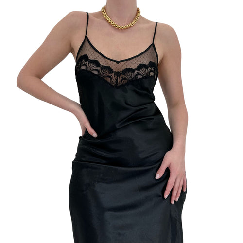 90s Vintage Victoria's Secret Gold Black Satin Slip Dress [M-L]