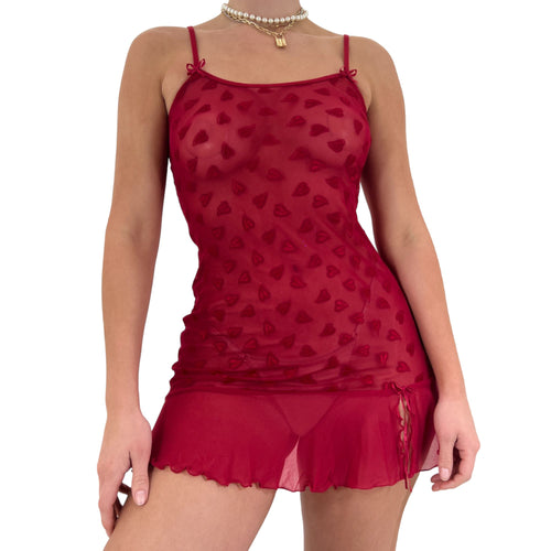 Y2k Vintage Red Hearts Slip Dress [M]
