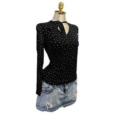 Y2K Vintage Black White Flower Polka Dot Mesh Top  [M]