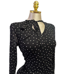 Y2K Vintage Black White Flower Polka Dot Mesh Top  [M]