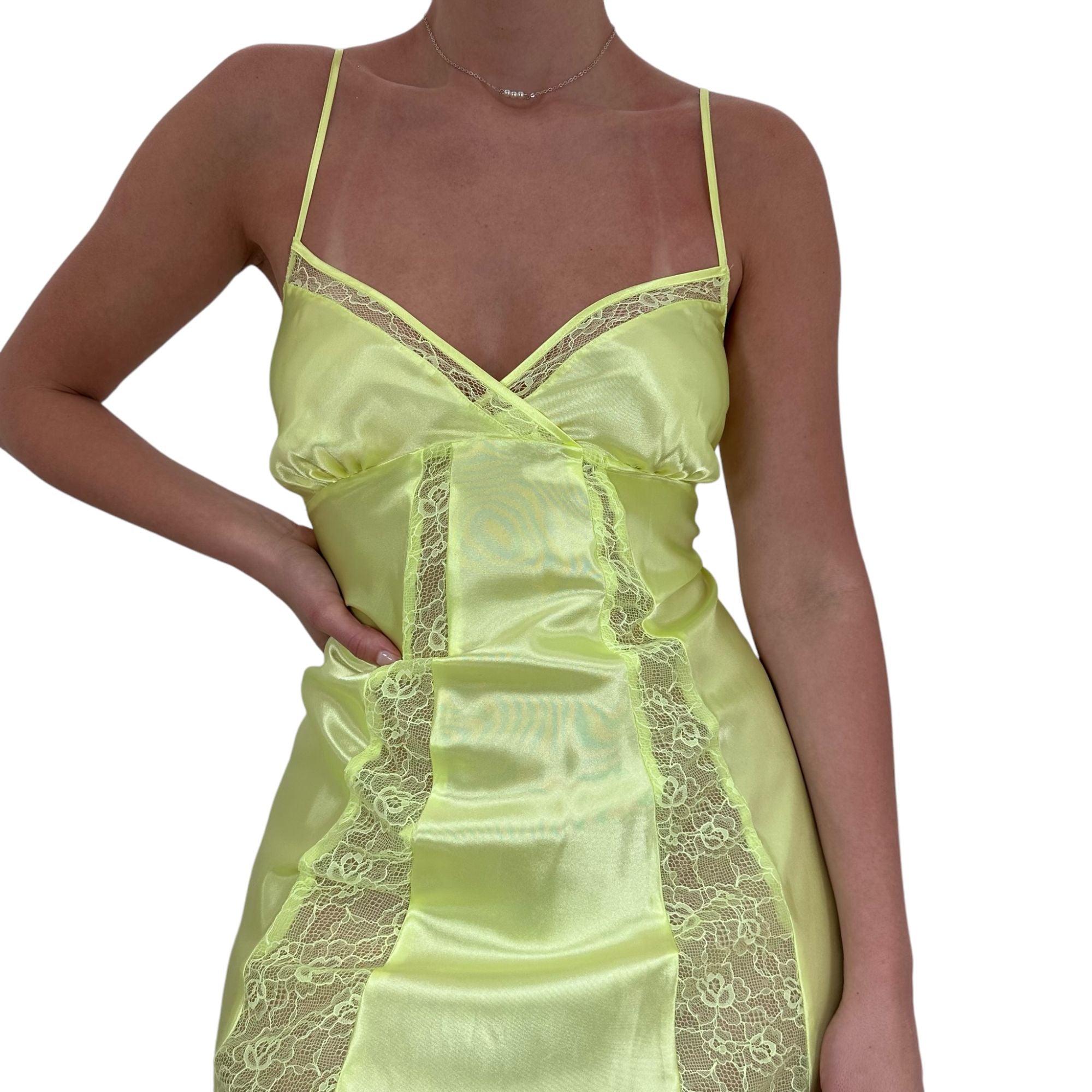 Y2k Vintage Neon Green Satin Slip Dress [L]
