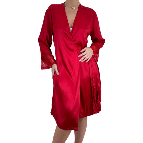 Y2k Vintage Victoria's Secret Red Satin + Lace Robe [M-L]