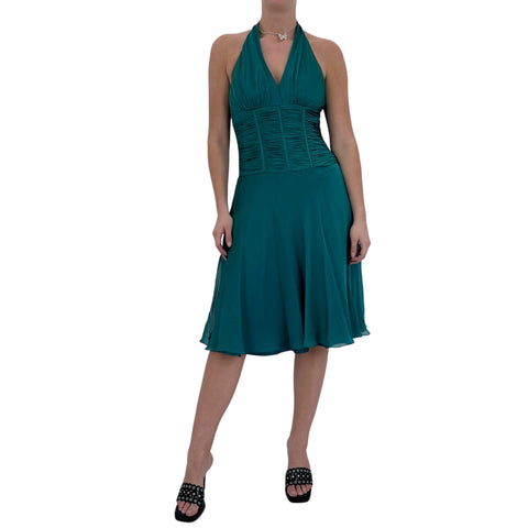Y2k Vintage Black Blue + Green Floral Strapless Dress [S]