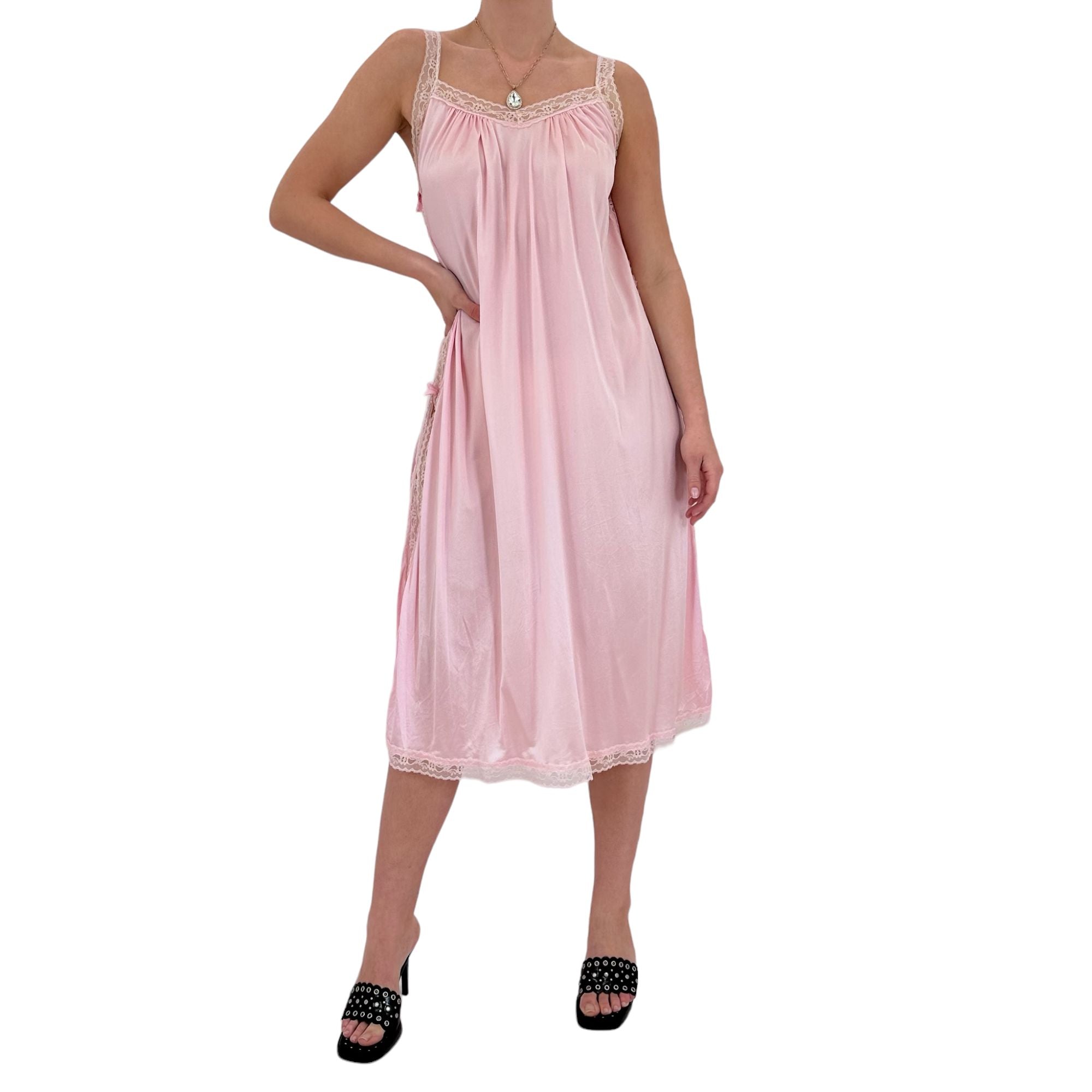 90s Vintage Pink Midi Slip Dress [L]