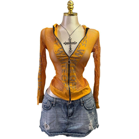 Y2k Vintage White Zipper Collared Halter Top [S]