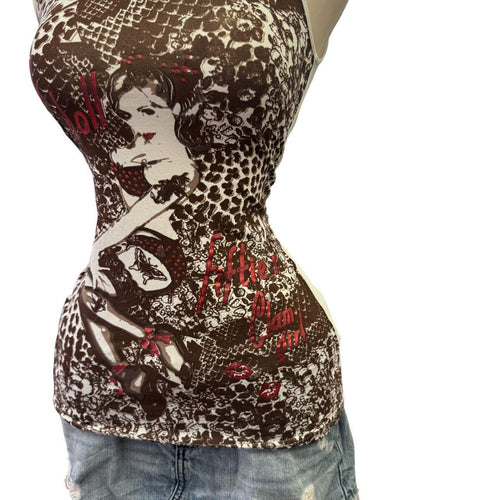 Y2k Vintage "Rock Doll" Brown Graphic Tank Top [S]