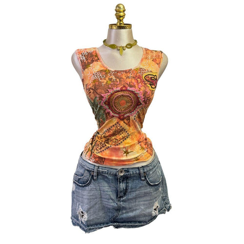 Y2K Vintage Orange Graphic Embroidery Top [S]