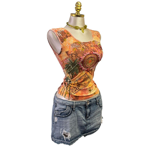 Y2K Vintage Orange Graphic Embroidery Top [S]
