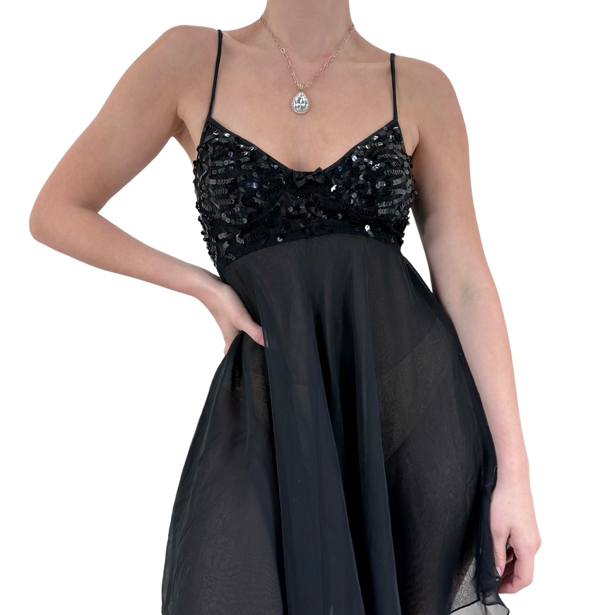 Y2k Vintage Black Sequin Slip Dress [S]