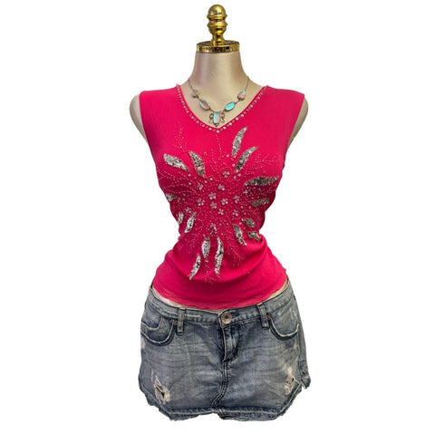 Y2K Vintage All Saints Black Brown Beaded Sequin Top [M]