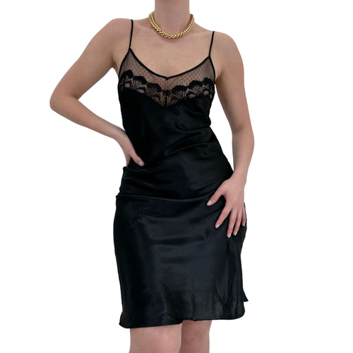 90s Vintage Victoria's Secret Gold Black Satin Slip Dress [M-L]