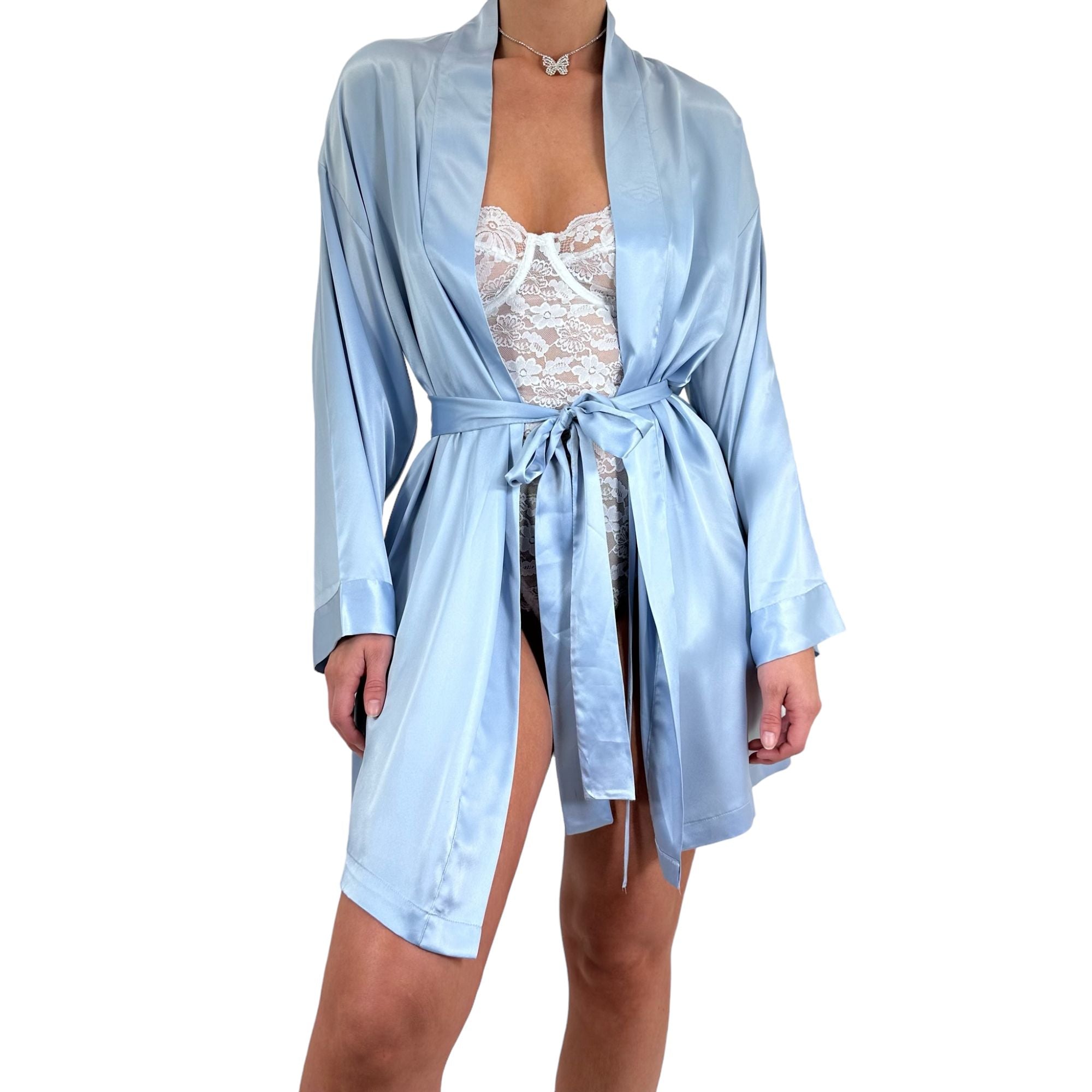 Y2k Victoria's Secret Blue Grey Satin Robe [S-L]