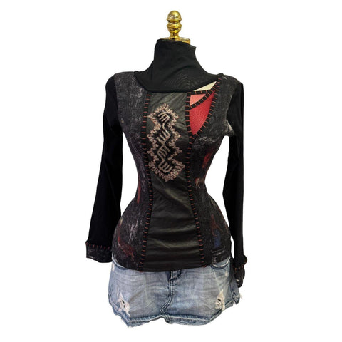 Y2K Vintage Black Mesh Turtle Neck Top [M]