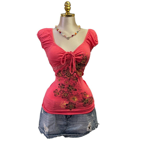 90s Vintage Yellow Tank "Naughty Girl" Top  [XS]