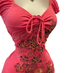 90s Vintage Pink Puff Sleeve Butterfly Top [S]