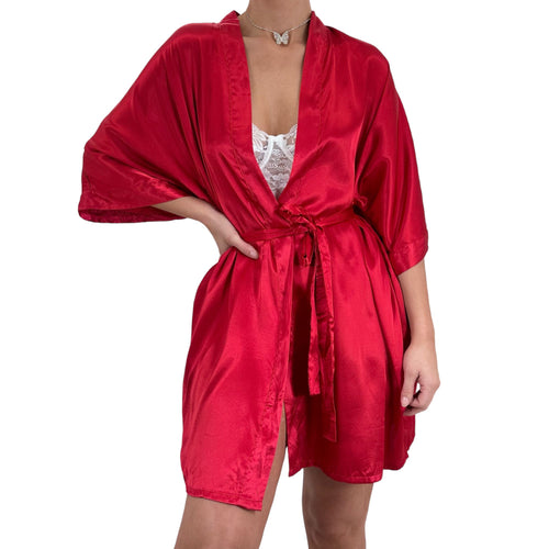90s Vintage Red Satin Robe [M-XL]