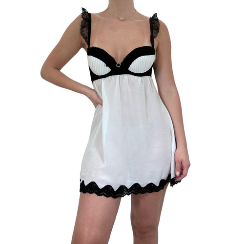 Y2k Vintage White + Black Bustier Slip Dress [S]