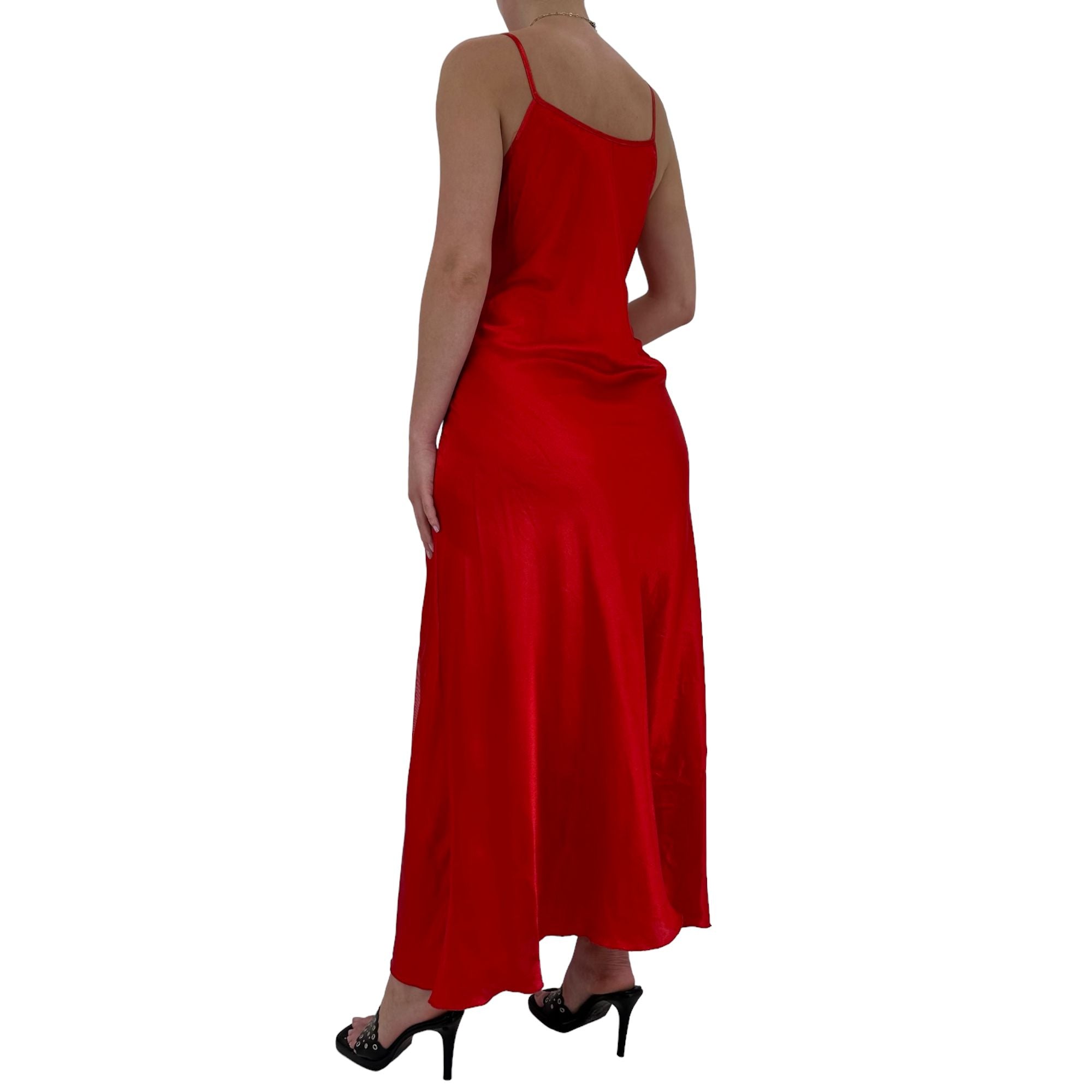 90s Rare Vintage Red Satin Maxi Slip Dress [M-L]