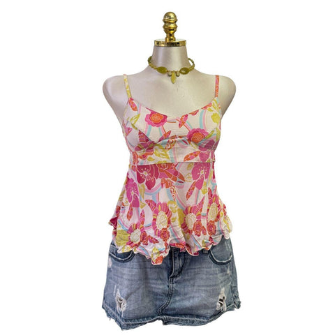 90s Vintage Yellow Tank "Naughty Girl" Top  [XS]