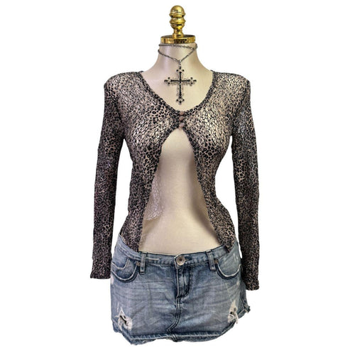 Y2K Vintage Black Leopard 3 Button Knit Top [S]