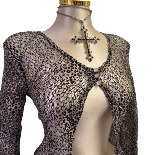 Y2K Vintage Black Leopard 3 Button Knit Top [S]