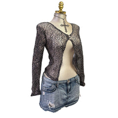 Y2K Vintage Black Leopard 3 Button Knit Top [S]