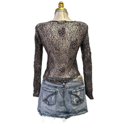 Y2K Vintage Black Leopard 3 Button Knit Top [S]