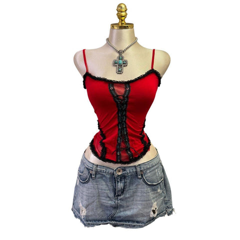 Y2k Vintage White Zipper Collared Halter Top [S]