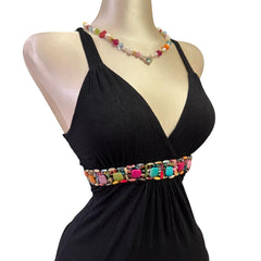 90s Vintage Black Multicolour Beads Top [S]