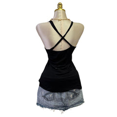 90s Vintage Black Multicolour Beads Top [S]