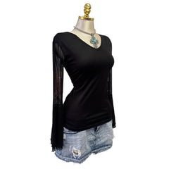 90s Vintage Black Mesh Butterfly Sleeve Top [M]