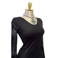 90s Vintage Black Mesh Butterfly Sleeve Top [M]