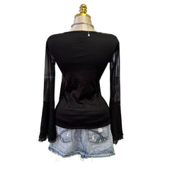 90s Vintage Black Mesh Butterfly Sleeve Top [M]