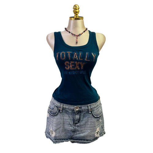Y2K Vintage "Totally Sexy" Sequin Blue Top [S]
