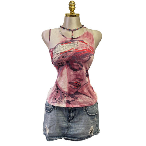 90s Vintage Yellow Tank "Naughty Girl" Top  [XS]
