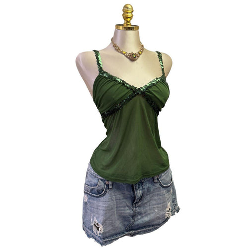 90s Vintage Green Sequin Tank Top  [XS]