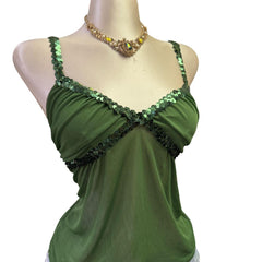 90s Vintage Green Sequin Tank Top  [XS]