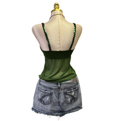 90s Vintage Green Sequin Tank Top  [XS]