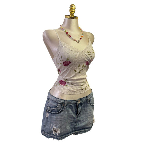 90s Vintage Ivory Floral Lace Top [XS]