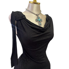 Y2K Vintage Black Glitter Cowl Neck Top [M]