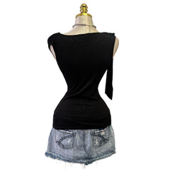 Y2K Vintage Black Glitter Cowl Neck Top [M]