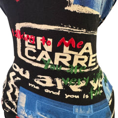 90s Vintage Blue Red Black Artsy Halter Top  [M]