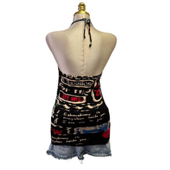 90s Vintage Blue Red Black Artsy Halter Top  [M]