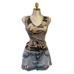 Y2K Vintage Brown Green Camo Net Top [M]