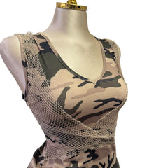 Y2K Vintage Brown Green Camo Net Top [M]