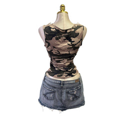 Y2K Vintage Brown Green Camo Net Top [M]