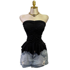 90s Vintage Black Glitter Tube Top  [S]
